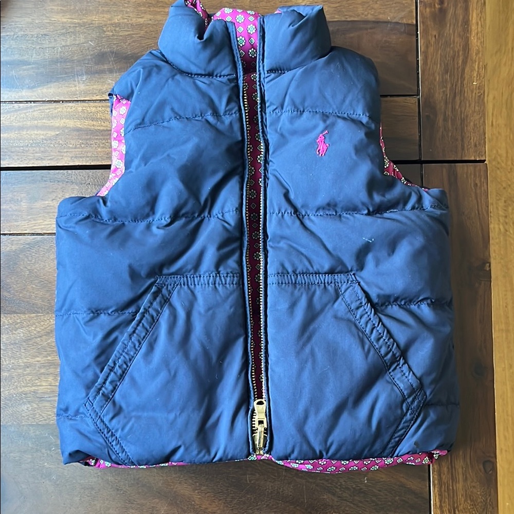 Polo Reversible Puffer Vest - Navy/Pink - Size 2T